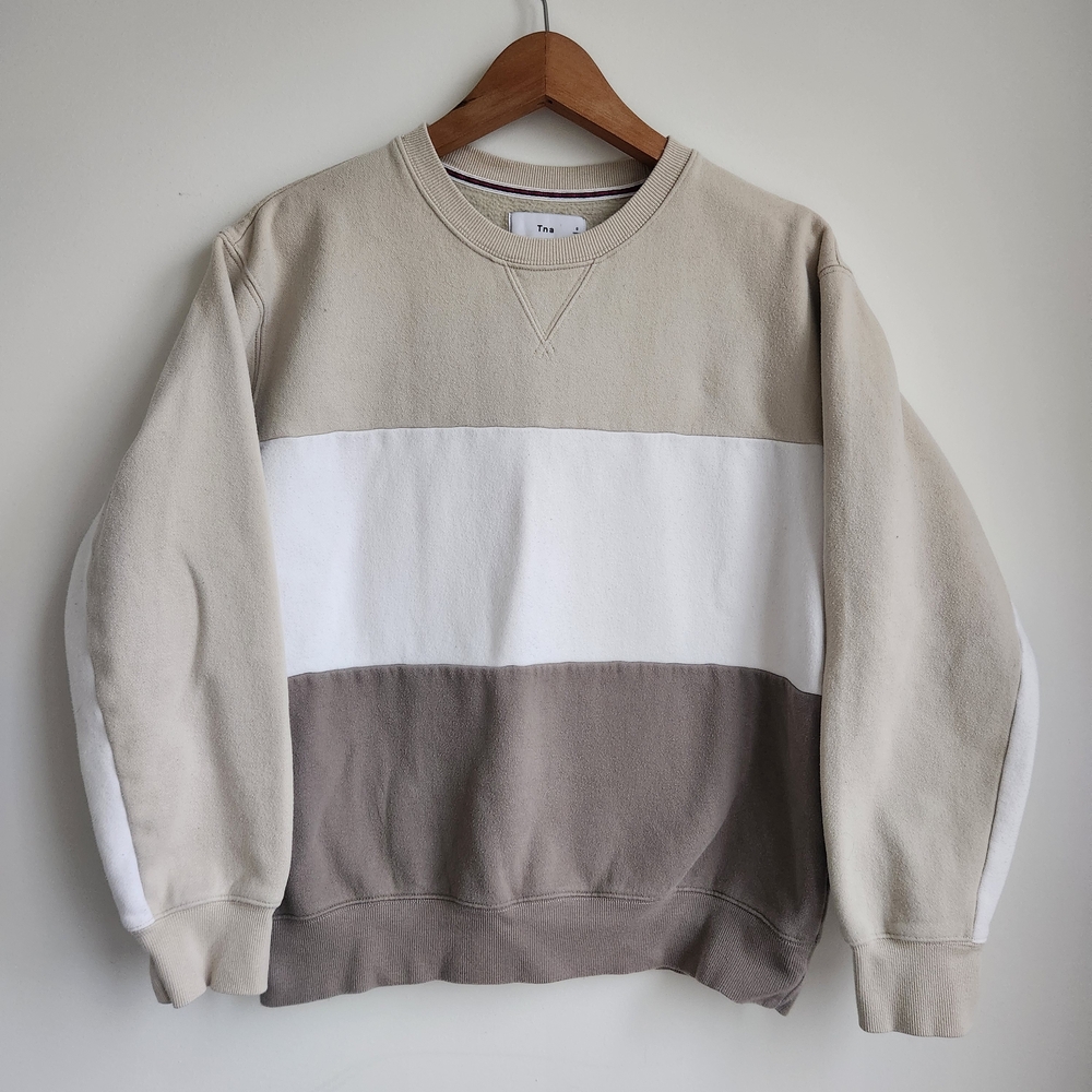 TNA Womens Colour Blocked Sweater Cotton Blend Crew Neck, Small